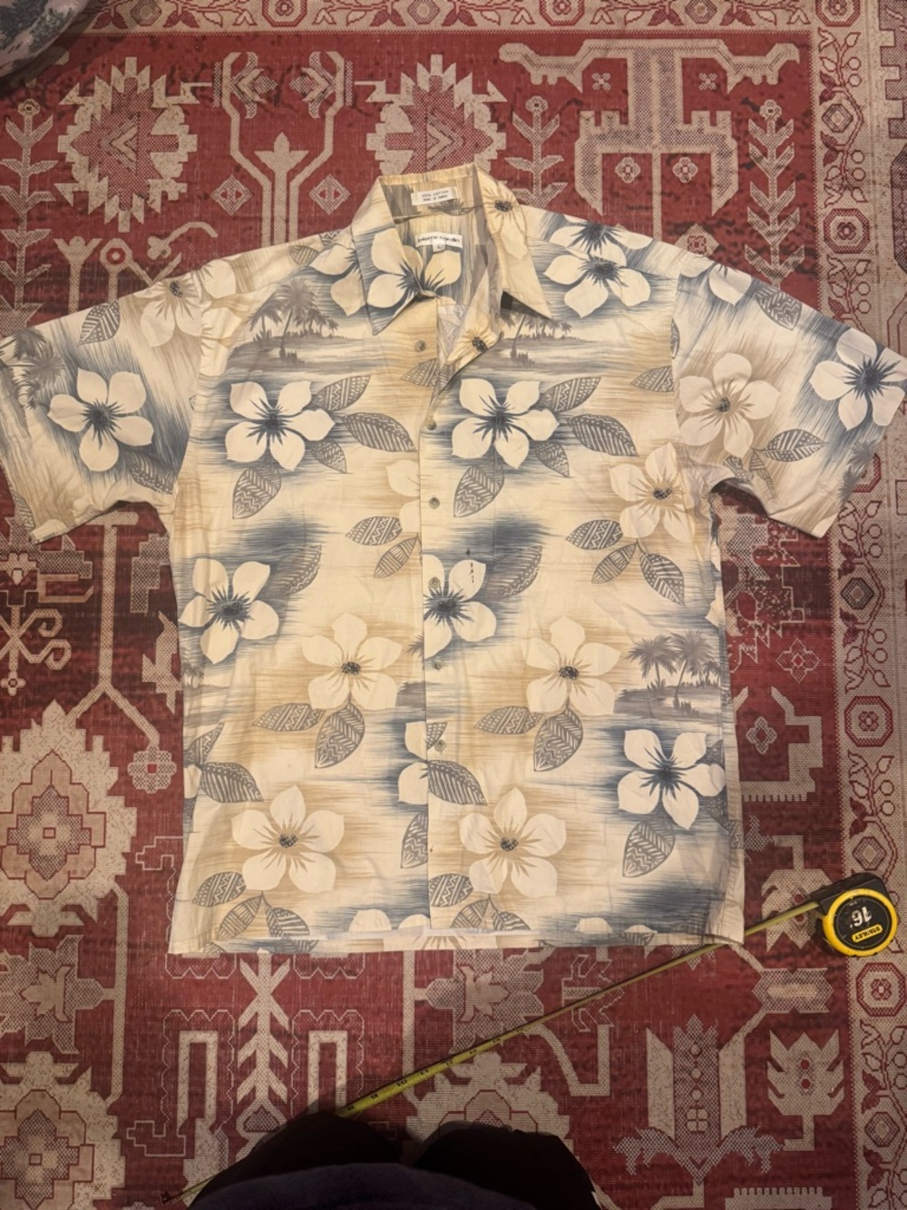 Men's Beige & Blue Floral Hawaiian Shirt